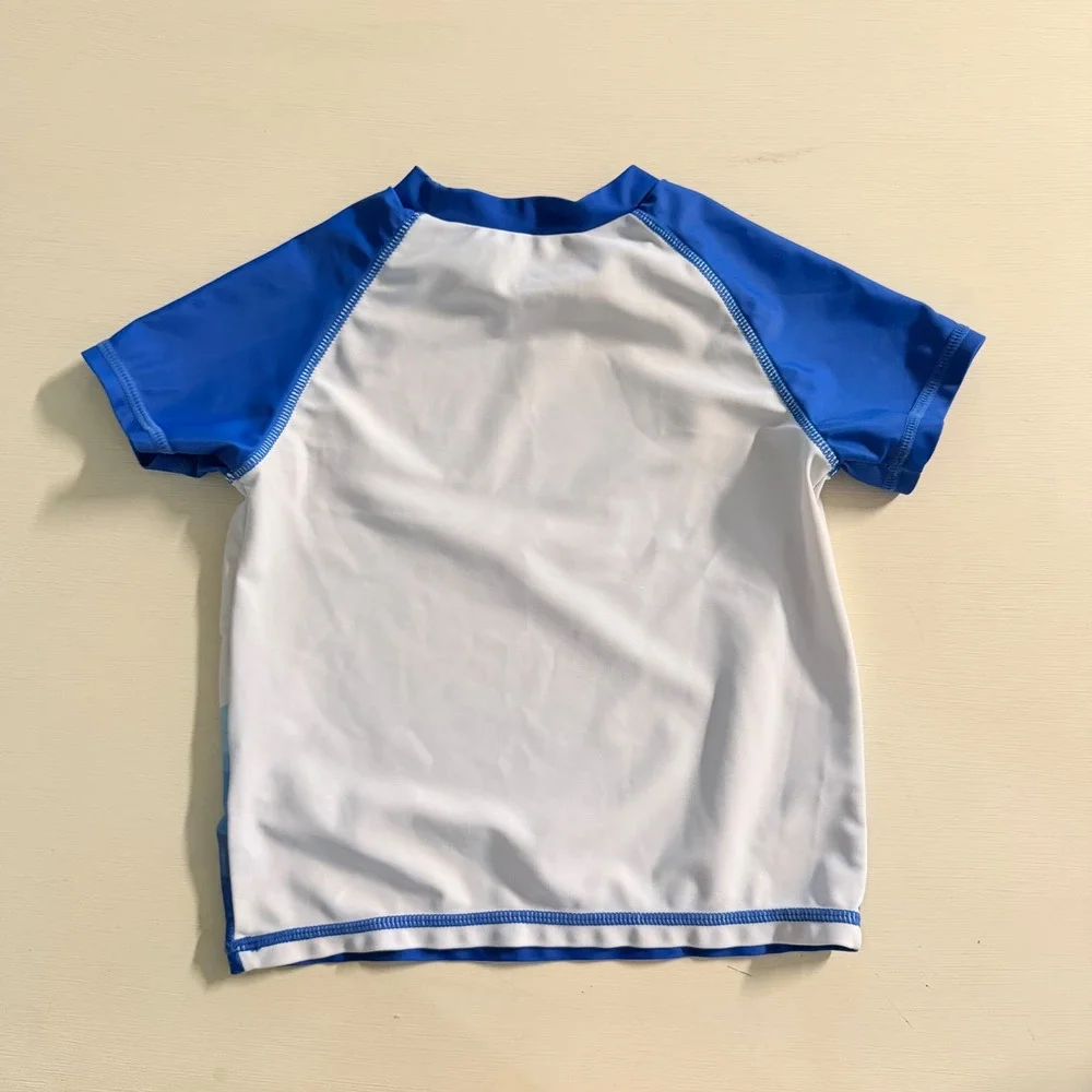 Andy & Evan Boys Shark Rash Guard Blue White Swim Shirt Size 5Y Nautical Summer